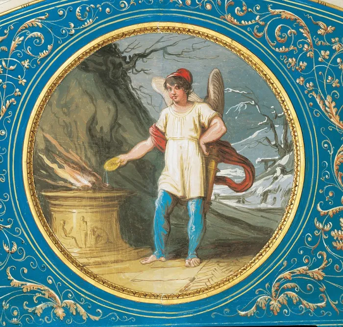 Framed Print : Decoration of Loves Gabinetto in Palazzo Milzetti, Faenza Allegory of Winter, by Felice Giani, 1803 - 1805, 19th Century, fresco, tempera on wall, - Italy, Emilia Romagna