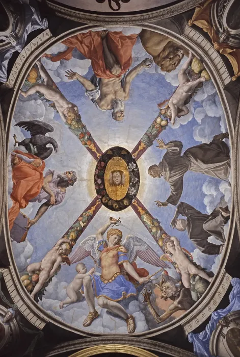 Framed Print : Decoration Vault of the Chapel of Eleonora (Decorazione della volta della Cappella di Eleonora), by Bronzino, 1540-1545, 16th Century, fresco, 490 x 385 cm - Italy, Tuscany