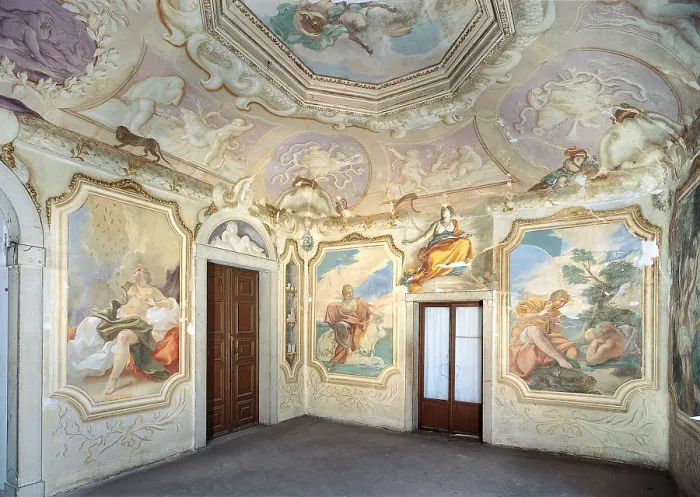 Framed Print : Decorations of the Barchessa Hall, by Giovanni Antonio Pellegrini, 1708 ante, 18th Century, fresco, - Italy, Veneto, Venice, Mira, Villa Alessandri-Furegon Fontana