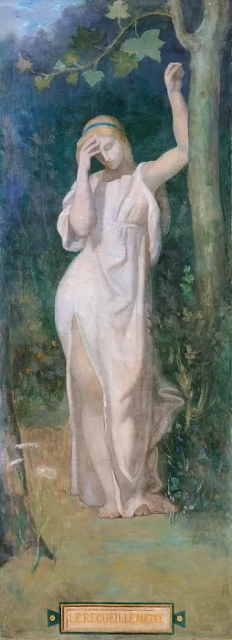 Framed Print : Decorative canvass for the town house of Madame Vignon Memory, by Pierre Puvis de Chavannes, 19th Century, oil on canvas, cm 271 x 104 - France, Ile de France, Paris, Muse dOrsay