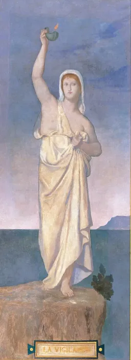 Framed Print : Decorative canvass for the town house of Madame Vignon Vigilance, by Pierre Puvis de Chavannes, 19th Century, oil on canvas, cm 271 x 104 - France, Ile de France, Paris