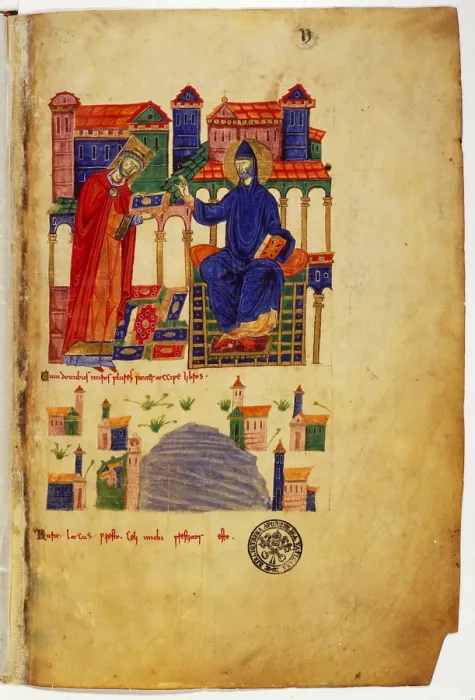 Framed Print : Dedication. Vat.lat.1202 c.22, 1071, 11th Century, miniature - Vatican City, Apostolic Vatican Library, Ms Lat 5729 f 366v. Whole artwork view