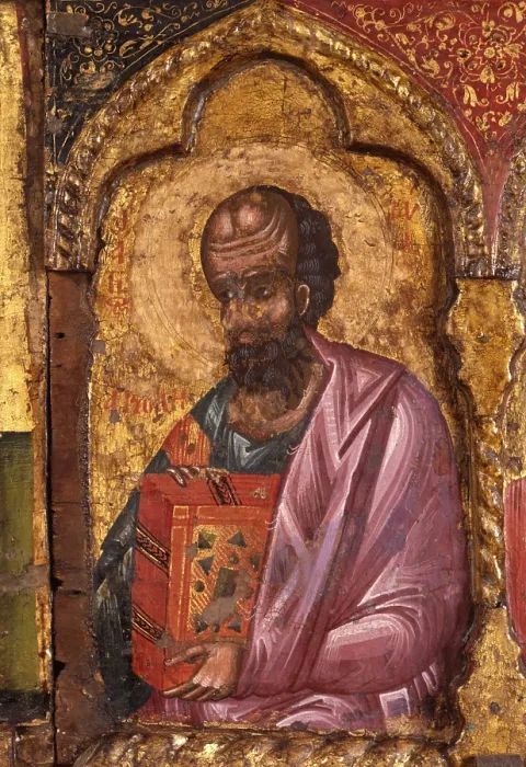 Framed Print : Deesis with Apostoles, by Nicholas, tempera on wood - Albania. Detail. The figure of one of the apostoles, from the iconostasis of the Church of Saint Mary Vllaherna