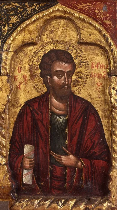 Framed Print : Deesis with Apostoles, by Nicholas, tempera on wood - Albania. Detail. The figure of one of the apostoles, from the iconostasis of the Church of Saint Mary Vllaherna
