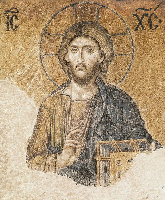 Framed Print : Deesis Mosaic. 13th c. TURKEY. Istanbul. Hagia Sophia (Basilica of St. Sophia). Detail of Christ Pantocrator. Work located at the southern side of the higher gallery