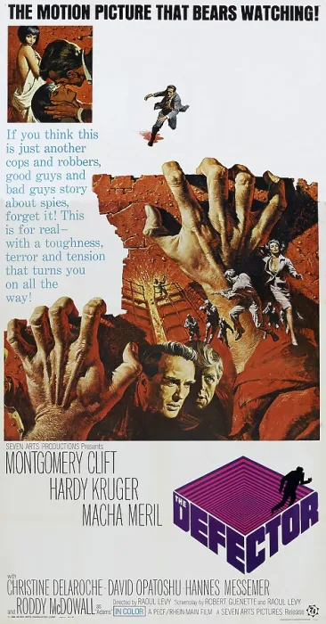 Framed Print : THE DEFECTOR, (aka L'ESPION), US poster, bottom from left: Montgomery Clift, Hardy Kruger, 1966