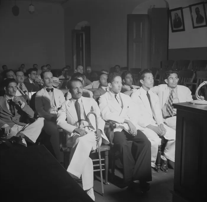 Framed Print : Defendants during the trial of Nationalists at former Spanish Army barracks. Dec. 1937, Ponce, Puerto Rico