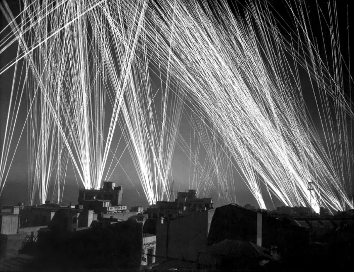Framed Print : Defensive Ack-Ack (Anti-aircraft) fire in an Allied air raid on Algiers