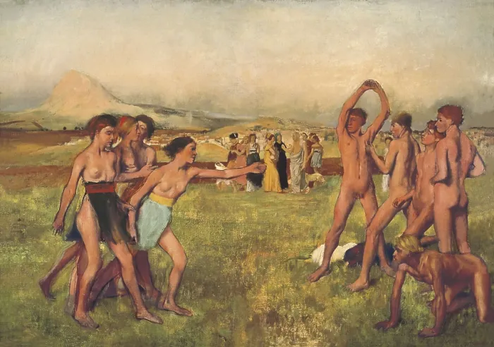 Framed Print : DEGAS, Edgar (1834-1917). Young Spartans. ca. 1860. Oil on canvas. Work inspired by a story of Plutarch. Impressionism. Oil on canvas. UNITED KINGDOM. London. National Gallery