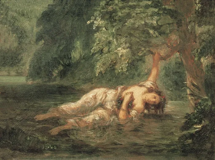 Framed Print : DELACROIX, Eugne (1798-1863). Ophelia's death. 1844. Hamlet', act 4. Romanticism. Orientalism. Oil on canvas. FRANCE. Paris. Louvre Museum