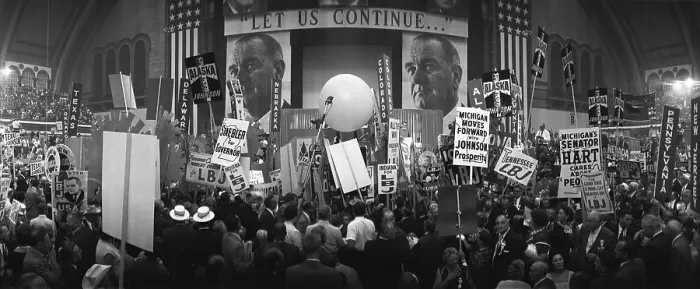 Framed Print : Delegates and stage at the 1964 Democratic National Convention, Atlantic City, New Jersey