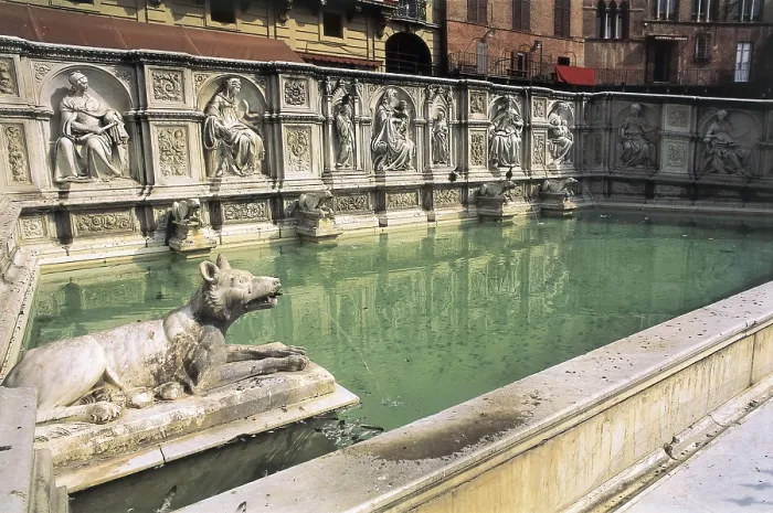 Framed Print : DELLA QUERCIA, Jacopo (1374-1438). Gaia Fountain. 1414-1419. ITALY. TUSCANY. SIENA. Siena. Renaissance art. Quattrocento. Relief on marble