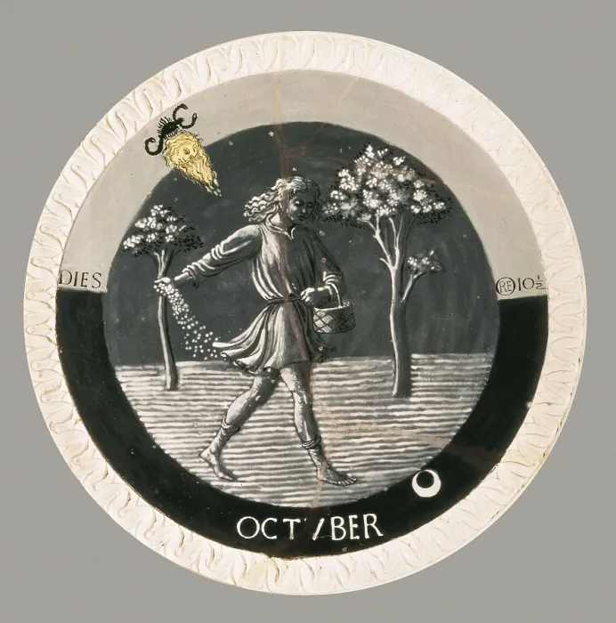 Framed Print : DELLA ROBBIA, Luca (1400-1482). Works of the Months. October. c. 1450-1456. Sowing the fields. Renaissance art. Quattrocento. Florentine school. Terra-cotta. UNITED KINGDOM