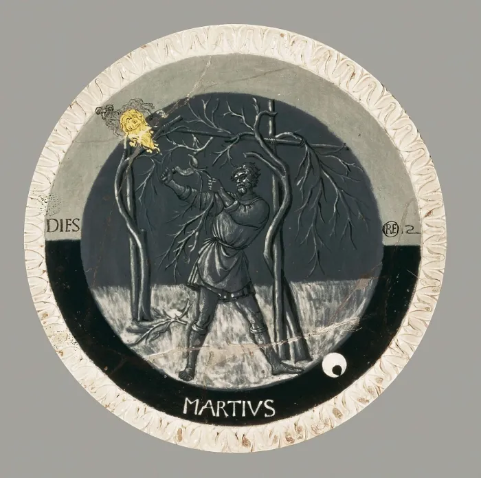 Framed Print : DELLA ROBBIA, Luca (1400-1482). Works of the Months. March. c. 1450-1456. Scene of the prune of the vine. Renaissance art. Quattrocento. Florentine school. Terra-cotta Framed Print : DELLA ROBBIA, Luca (1400-1482). Works of the Months. March. c. 1450-1456. Scene of the prune of the vine. Renaissance art. Quattrocento. Florentine school. Terra-cotta