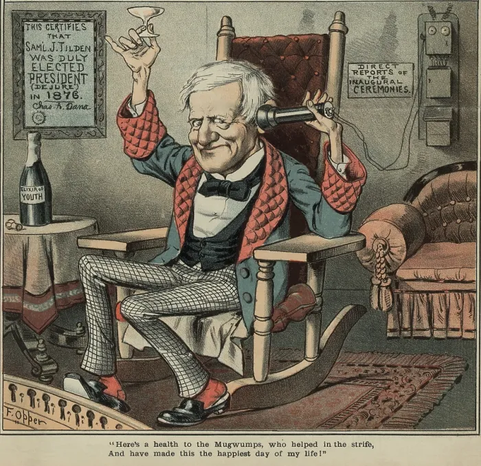 Framed Print : Democrat Samuel Tilden, winner of the popular vote in the 1876 election, toasting the Mugwumps