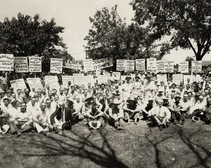 Framed Print : Democratic Party campaign rally, Chesterfield County, South Carolina. 1936. Signs support Franklin Roosevelt and Senator James F. Burns. (BSLOC_2013_5_122)