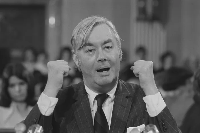 Framed Print : Democratic Senator Daniel Moynihan speaking to the Senate Committee on Foreign Relations. He had resigned as UN ambassador the previous month. March 25, 1976. - (BSLOC_2015_1_51)