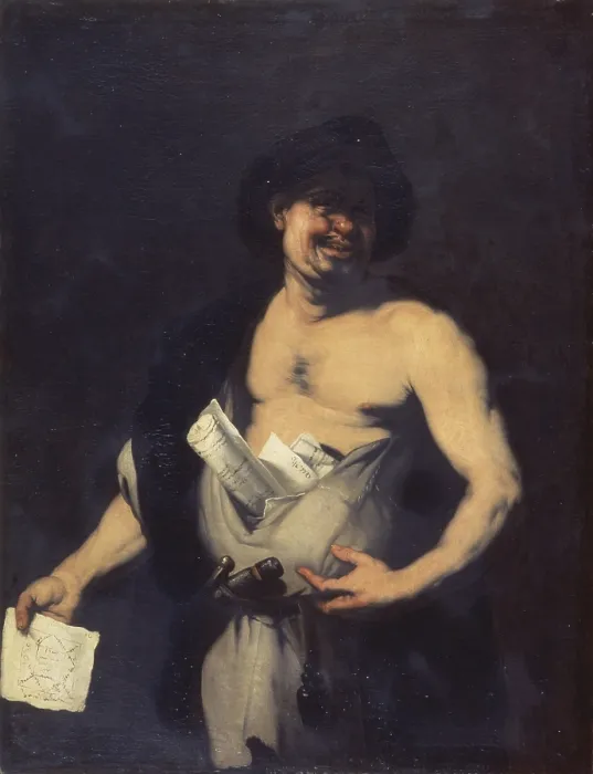 Framed Print : Democritus, by Luca Giordano, 17th Century, oil on canvas - Italy, Lombardy, Brescia, Civic Museum of Art and History. Whole artwork view