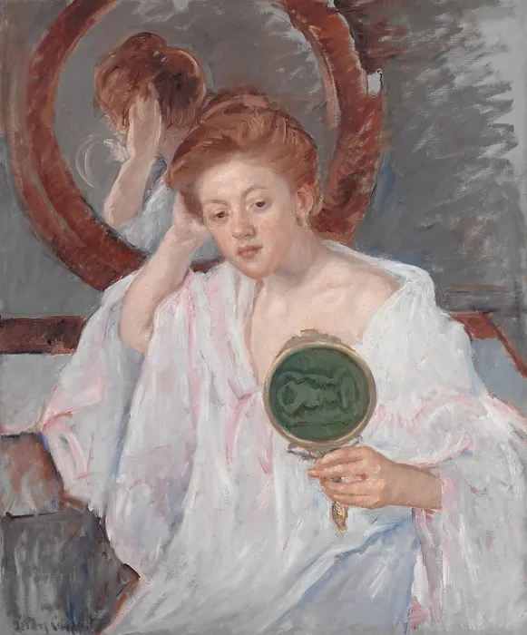 Framed Print : Denise at Her Dressing Table, by Mary Cassatt, 1908-9, French impressionist painting, oil on canvas