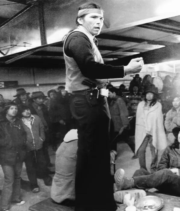 Framed Print : Dennis Banks, speaks to the Indians during the occupation Wounded Knee in 1973. About 200 Native Americans were protesting the tribal presidency of Richard Wilson. March 9, 1973 Framed Print : Dennis Banks, speaks to the Indians during the occupation Wounded Knee in 1973. About 200 Native Americans were protesting the tribal presidency of Richard Wilson. March 9, 1973