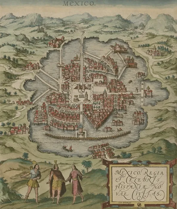Framed Print : Depiction of Tenochtitlan, Mexico, the capital city of the Aztec Empire, from a 1572 German Atlas, Civitates Orbis Terrarum (Commonwealths of the world) (BSLOC_2020_1_104)