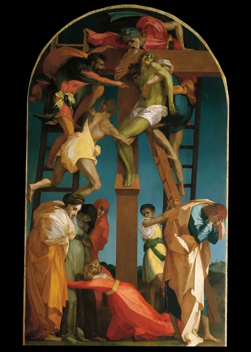 Framed Print : Deposition from the Cross (Deposizione dalla croce), by Giovan Battista di Jacopo also known as Rosso Fiorentino, 1521, 16th Century, oil on board, 375 x 196 cm - Italy, Tuscany Framed Print : Deposition from the Cross (Deposizione dalla croce), by Giovan Battista di Jacopo also known as Rosso Fiorentino, 1521, 16th Century, oil on board, 375 x 196 cm - Italy, Tuscany
