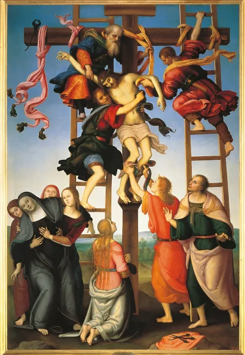 Framed Print : The Deposition from the Cross, by Filippino Lippi, Pietro Vannucci known as Perugino, 1500 - 1510, 16th Century, panel, cm 330 x 224 - Italy, Tuscany, Florence, Accademia Gallery Framed Print : The Deposition from the Cross, by Filippino Lippi, Pietro Vannucci known as Perugino, 1500 - 1510, 16th Century, panel, cm 330 x 224 - Italy, Tuscany, Florence, Accademia Gallery