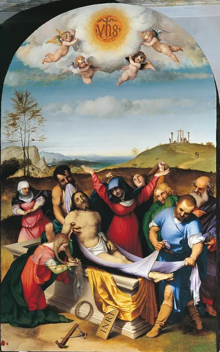 Framed Print : Deposition in the Tomb, by Lorenzo Lotto, 1512, 16th Century, oil on panel, cm 298 x 197 - Italy, Marche, Ancona, Jesi, Municipal Picture Gallery Framed Print : Deposition in the Tomb, by Lorenzo Lotto, 1512, 16th Century, oil on panel, cm 298 x 197 - Italy, Marche, Ancona, Jesi, Municipal Picture Gallery