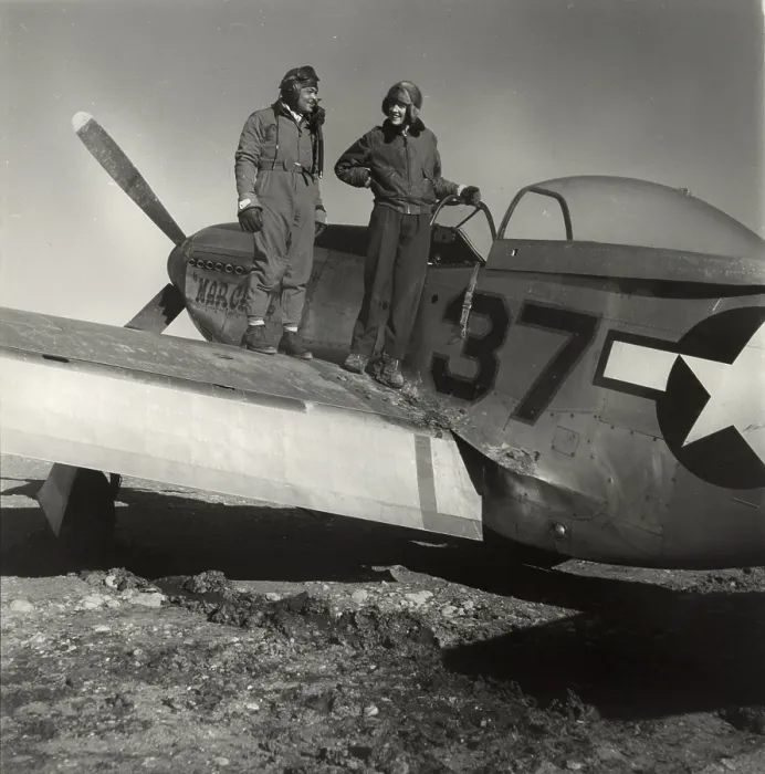 Framed Print : Deputy Group Commander George S. Spanky Roberts, photographer Toni Frissell, on a P-5 / D aircraft named Piggyback, photo by Toni Frissell, Ramitelli, Italy, March 1945