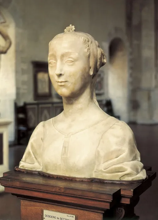 Framed Print : DESIDERIO DA SETTIGNANO (1428-1464). Woman Portrait. 2nd half 15th c. Renaissance art. Quattrocento. Florentine school. Sculpture on marble. ITALY. Florence