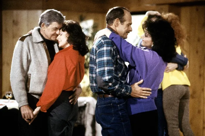 Framed Print : DESIGNING WOMEN, from left, Hal Holbrook, Dixie Carter, Gerald McRaney, Delta Burke, Reservations for Eight, aired March 28, 1988