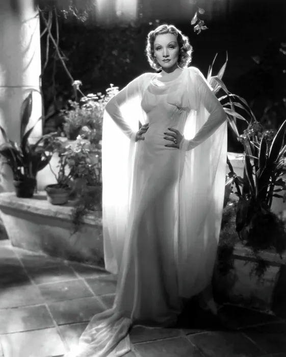 Framed Print : DESIRE, Marlene Dietrich in a white chiffon dress designed by Travis Banton, 1936