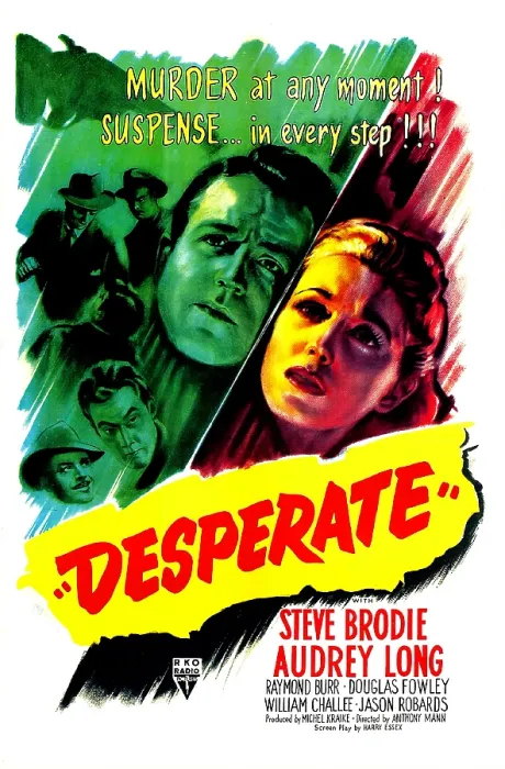 Framed Print : DESPERATE, US poster, center from left: Steve Brodie, Audrey Long, 1947