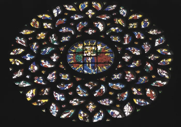 Framed Print : DESPUIG, Ramon (14th c.); MONTAGUT, Berenguer de (14th c.). Church of Santa Mara del Mar. SPAIN. Barcelona. Church of Santa Mara del Mar. Rose window of the faade. Gothic art
