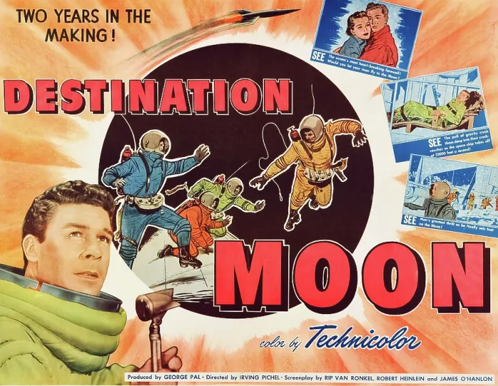 Framed Print : DESTINATION MOON, left: John Archer on poster art, 1950