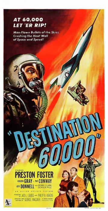 Framed Print : DESTINATON 60, 000, clockwise from bottom left: Coleen Gray, Preston Foster, Pat Conway on poster art, 1957 Framed Print : DESTINATON 60, 000, clockwise from bottom left: Coleen Gray, Preston Foster, Pat Conway on poster art, 1957