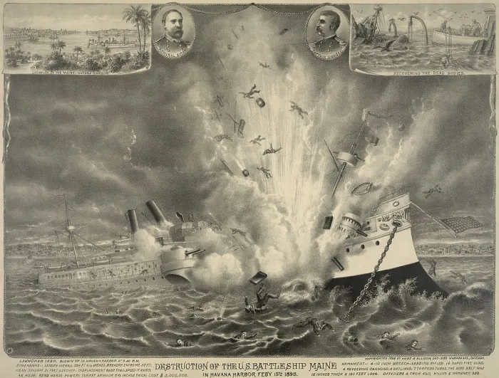 Framed Print : Destruction of the U.S. battleship Maine in Havana Harbor Feb. 15, 1898