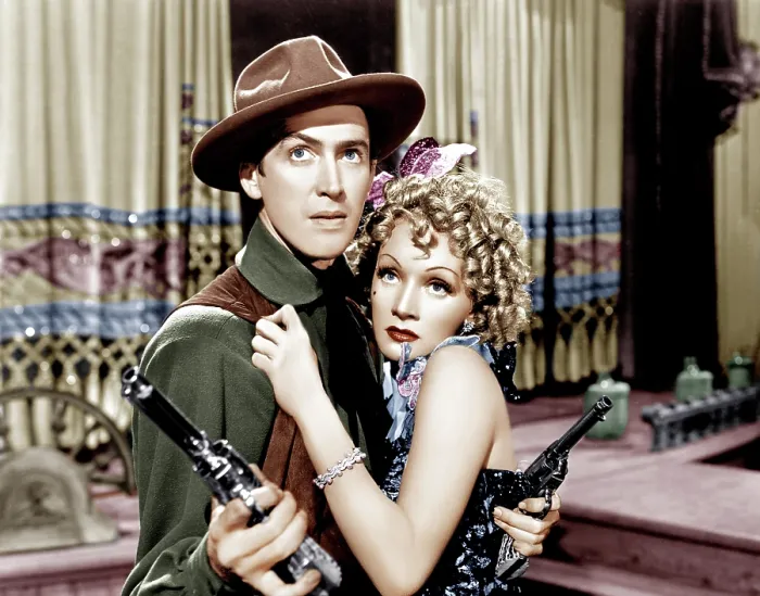 Framed Print : DESTRY RIDES AGAIN, from left: James Stewart, Marlene Dietrich, 1939
