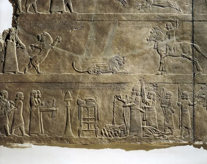Framed Print : Detail. Assyrian art. Relief on rock. UNITED KINGDOM. London. The British Museum. Proc: IRAQ. Kuyunjik. Nineveh. Palace of Ashurbanipal. AISA / Everett Collection**US SALES ONLY**