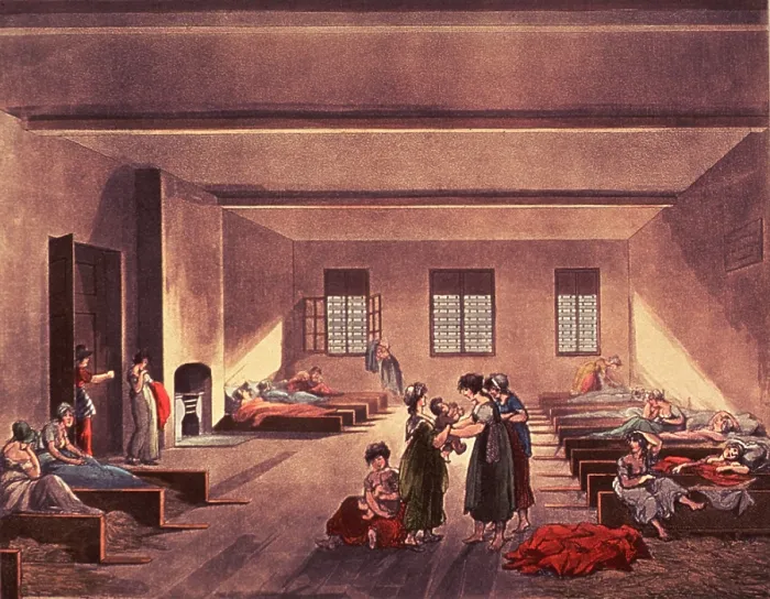Framed Print : Detention room in London's Bridewell Hospital, for homeless, impoverished, and probably single or unwed mothers