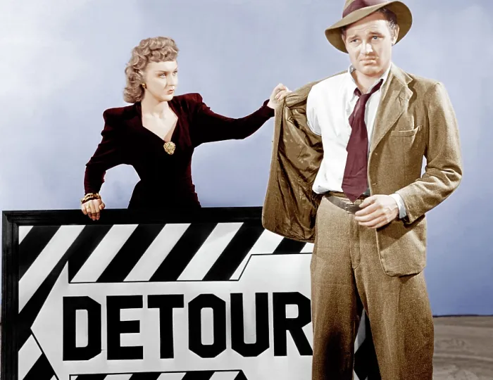 Framed Print : DETOUR, from left: Ann Savage, Tom Neal, 1945