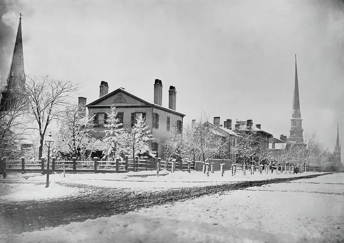 Framed Print : Detroit Michigan in 1870. South West corner of Fort and Griswold Street. Griswold developed into a major north-south artery Framed Print : Detroit Michigan in 1870. South West corner of Fort and Griswold Street. Griswold developed into a major north-south artery