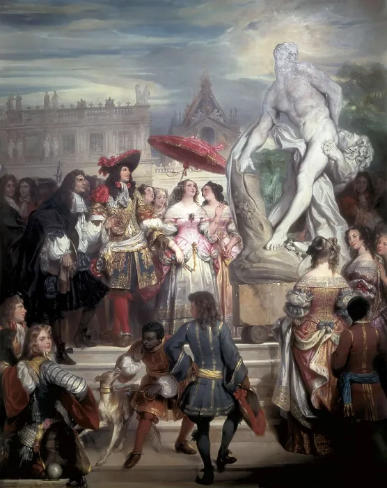 Framed Print : DEVERIA, Eugne (1805-1865). Puget presenting the Milo of Crotona to Louis XIV in the gardens of Versailles. 1832