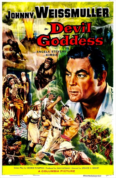 Framed Print : DEVIL GODDESS, US poster, Johnny Weissmuller (far right), 1955