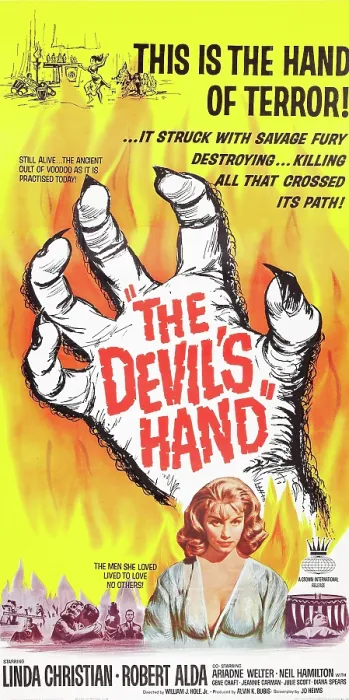 Framed Print : THE DEVIL'S HAND, bottom: Linda Christian on poster art, 1962