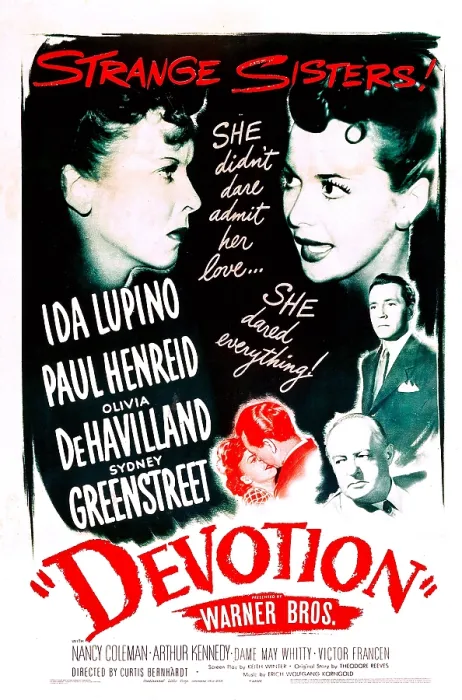 Framed Print : DEVOTION, US poster, from left: Ida Lupino, Olivia De Havilland, Paul Henreid, Sydney Greenstreet, 1946 Framed Print : DEVOTION, US poster, from left: Ida Lupino, Olivia De Havilland, Paul Henreid, Sydney Greenstreet, 1946