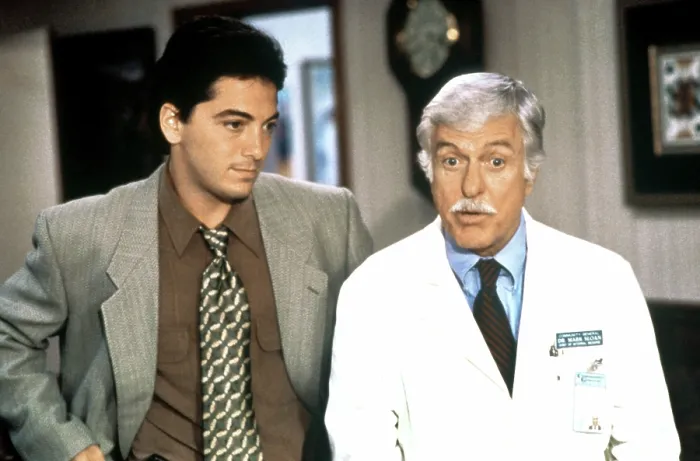 Framed Print : DIAGNOSIS MURDER, (from left): Scott Baio, Dick Van Dyke, My Four Husbands, (Season 2, aired Oct. 14, 1994), 1993-2001