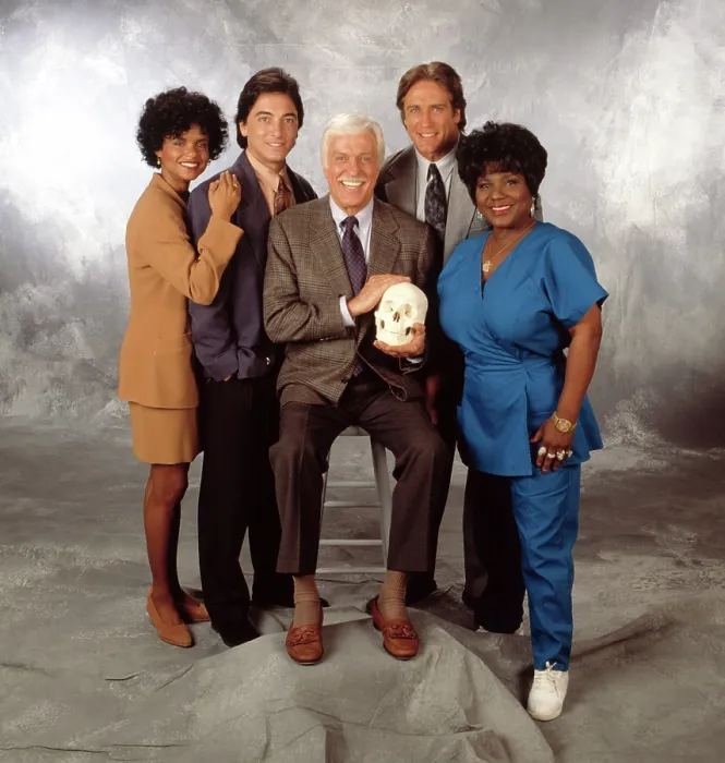 Framed Print : DIAGNOSIS MURDER, Victoria Rowell, Scott Baio, Dick Van Dyke, Barry Van Dyke, Delores Hall, 1993-2001