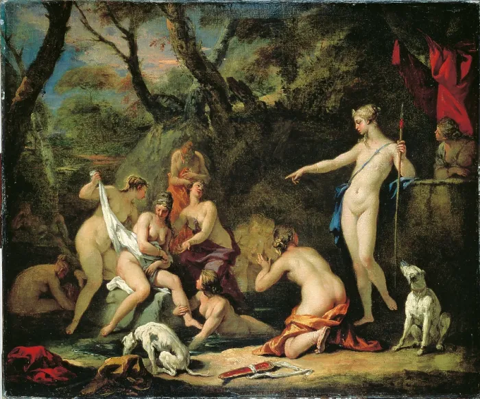 Framed Print : Diana and Callisto, by Sebastiano Ricci, 1712 - 1716 about, 18th Century, oil on canvas, cm 64 x 76 - Italy, Veneto, Venice, Accademia Art Galleries. All
