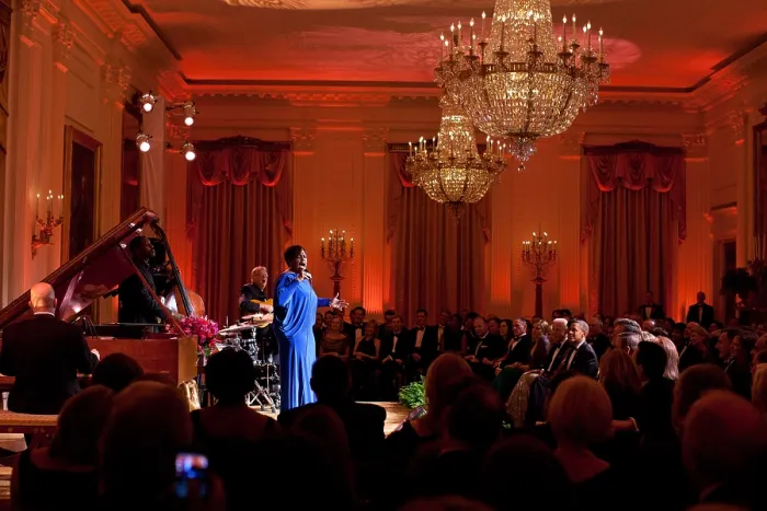 Framed Print : Dianne Reeves performs at the White House during the National Governors Association Dinner. Feb. 26, 2012. (BSLOC_2015_3_97) Framed Print : Dianne Reeves performs at the White House during the National Governors Association Dinner. Feb. 26, 2012. (BSLOC_2015_3_97)